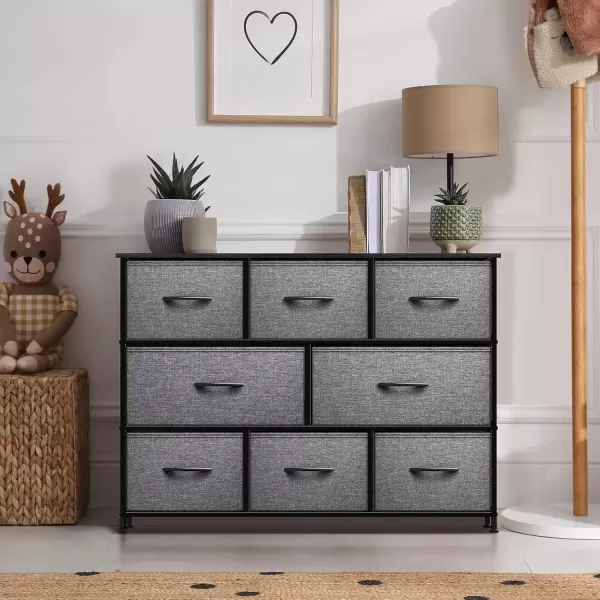 imageSorbus Kids Dresser with 8 Drawers  Chest Organizer Unit with Steel Frame Wood Top ampamp Handle Fabric Bins for Clothes  Wide Furniture for Bedroom Hallway Kids Room Nursery ampamp ClosetBlack