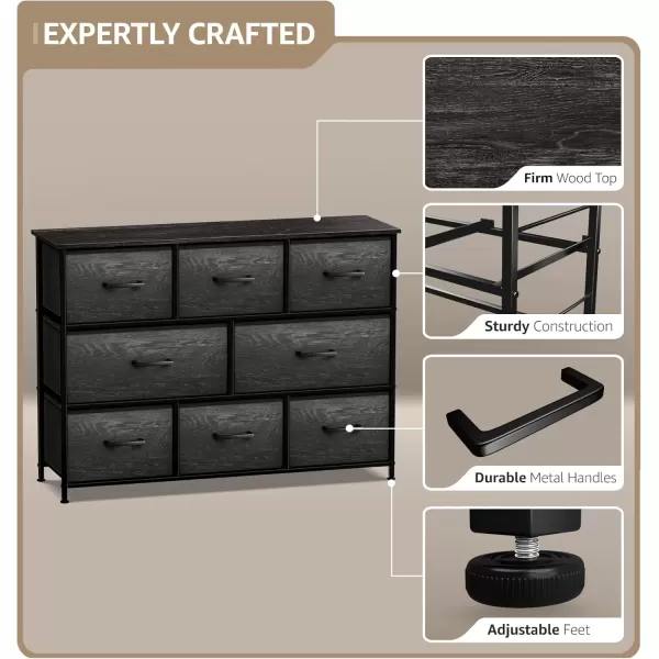 imageSorbus Kids Dresser with 8 Drawers  Chest Organizer Unit with Steel Frame Wood Top ampamp Handle Fabric Bins for Clothes  Wide Furniture for Bedroom Hallway Kids Room Nursery ampamp ClosetGray Wood