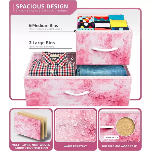 imageSorbus Kids Dresser with 8 Drawers  Chest Organizer Unit with Steel Frame Wood Top ampamp Handle Fabric Bins for Clothes  Wide Furniture for Bedroom Hallway Kids Room Nursery ampamp ClosetTiedye Pink