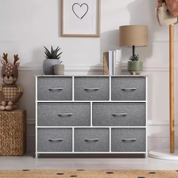 imageSorbus Kids Dresser with 8 Drawers  Chest Organizer Unit with Steel Frame Wood Top ampamp Handle Fabric Bins for Clothes  Wide Furniture for Bedroom Hallway Kids Room Nursery ampamp ClosetGrey