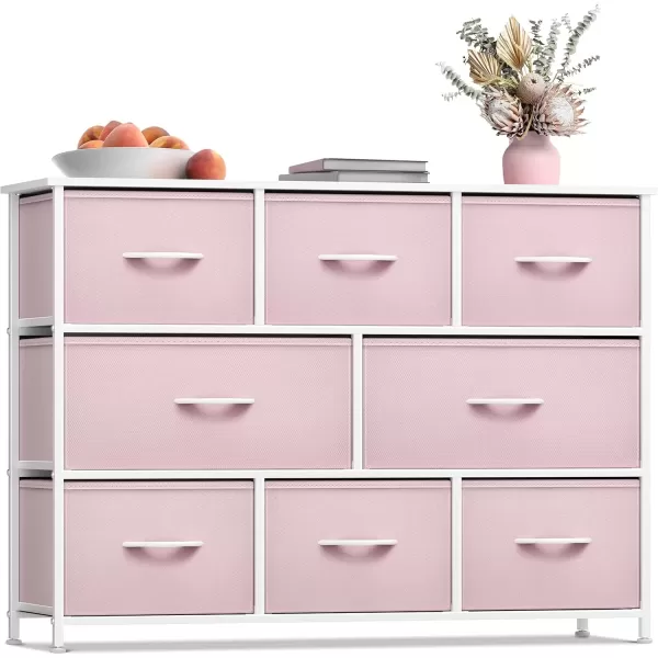 imageSorbus Kids Dresser with 8 Drawers  Chest Organizer Unit with Steel Frame Wood Top ampamp Handle Fabric Bins for Clothes  Wide Furniture for Bedroom Hallway Kids Room Nursery ampamp ClosetPink