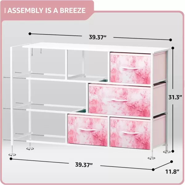 imageSorbus Kids Dresser with 8 Drawers  Chest Organizer Unit with Steel Frame Wood Top ampamp Handle Fabric Bins for Clothes  Wide Furniture for Bedroom Hallway Kids Room Nursery ampamp ClosetTiedye Pink