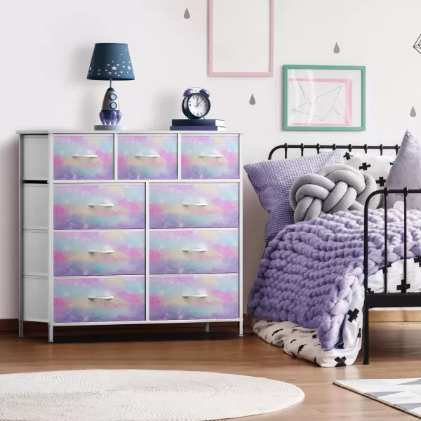 imageSorbus Kids Dresser with 9 Drawers  Furniture Storage Chest Tower Unit for Bedroom Hallway Closet Office Organization  Steel Frame Wood Top Tiedye Fabric Bins Pink TiedyeWatercolor
