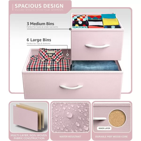 imageSorbus Kids Dresser with 9 Drawers  Furniture Storage Chest Tower Unit for Bedroom Hallway Closet Office Organization  Steel Frame Wood Top Tiedye Fabric Bins Pink TiedyePink