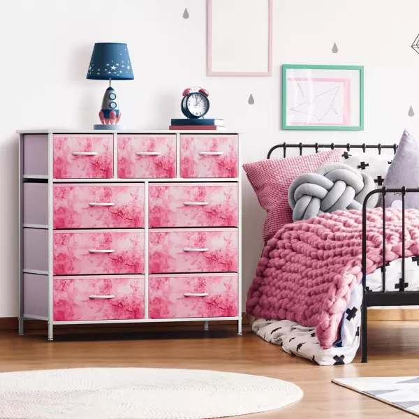 imageSorbus Kids Dresser with 9 Drawers  Furniture Storage Chest Tower Unit for Bedroom Hallway Closet Office Organization  Steel Frame Wood Top Tiedye Fabric Bins Pink TiedyePink Tiedye