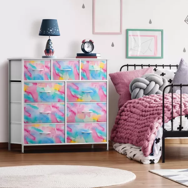imageSorbus Kids Dresser with 9 Drawers  Furniture Storage Chest Tower Unit for Bedroom Hallway Closet Office Organization  Steel Frame Wood Top Tiedye Fabric Bins Pink TiedyeRainbow Sparkle