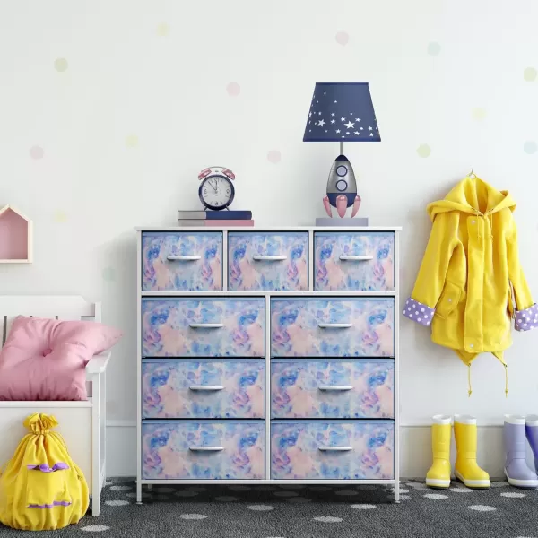 imageSorbus Kids Dresser with 9 Drawers  Furniture Storage Chest Tower Unit for Bedroom Hallway Closet Office Organization  Steel Frame Wood Top Tiedye Fabric Bins Pink TiedyeBlue Tiedye