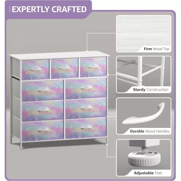 imageSorbus Kids Dresser with 9 Drawers  Furniture Storage Chest Tower Unit for Bedroom Hallway Closet Office Organization  Steel Frame Wood Top Tiedye Fabric Bins Pink TiedyeWatercolor
