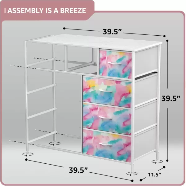 imageSorbus Kids Dresser with 9 Drawers  Furniture Storage Chest Tower Unit for Bedroom Hallway Closet Office Organization  Steel Frame Wood Top Tiedye Fabric Bins Pink TiedyeRainbow Sparkle