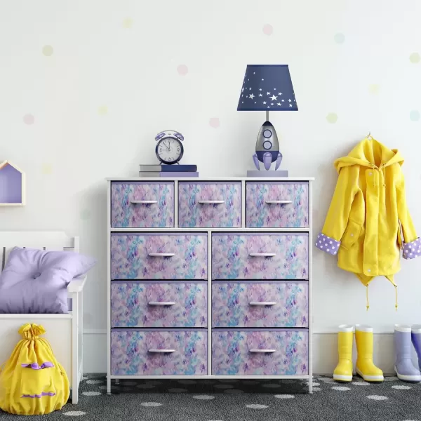 imageSorbus Kids Dresser with 9 Drawers  Furniture Storage Chest Tower Unit for Bedroom Hallway Closet Office Organization  Steel Frame Wood Top Tiedye Fabric Bins Pink TiedyePurple Tiedye