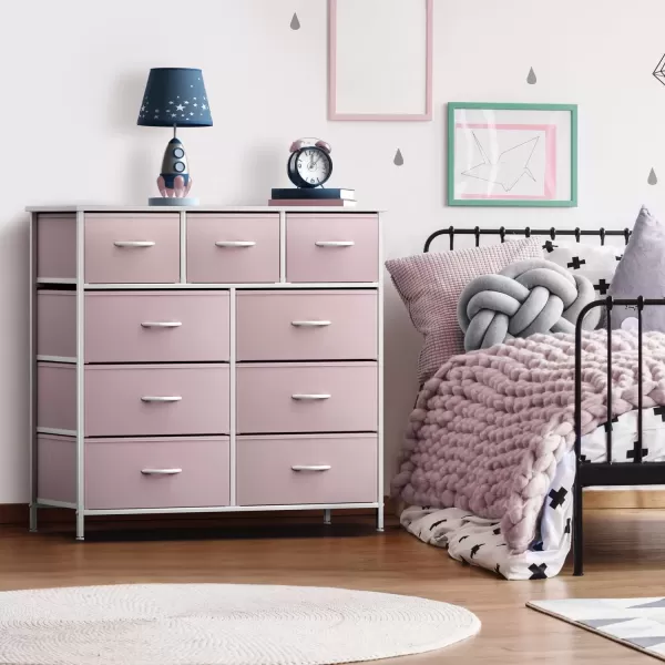 imageSorbus Kids Dresser with 9 Drawers  Furniture Storage Chest Tower Unit for Bedroom Hallway Closet Office Organization  Steel Frame Wood Top Tiedye Fabric Bins Pink TiedyePink