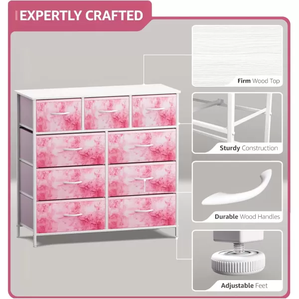 imageSorbus Kids Dresser with 9 Drawers  Furniture Storage Chest Tower Unit for Bedroom Hallway Closet Office Organization  Steel Frame Wood Top Tiedye Fabric Bins Pink TiedyePink Tiedye