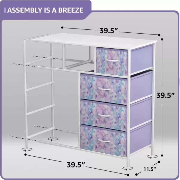 imageSorbus Kids Dresser with 9 Drawers  Furniture Storage Chest Tower Unit for Bedroom Hallway Closet Office Organization  Steel Frame Wood Top Tiedye Fabric Bins Pink TiedyePurple Tiedye