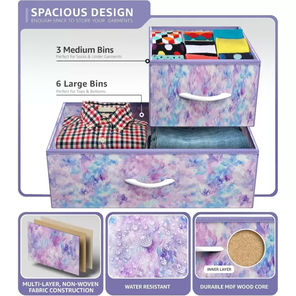 imageSorbus Kids Dresser with 9 Drawers  Furniture Storage Chest Tower Unit for Bedroom Hallway Closet Office Organization  Steel Frame Wood Top Tiedye Fabric Bins Pink TiedyePurple Tiedye