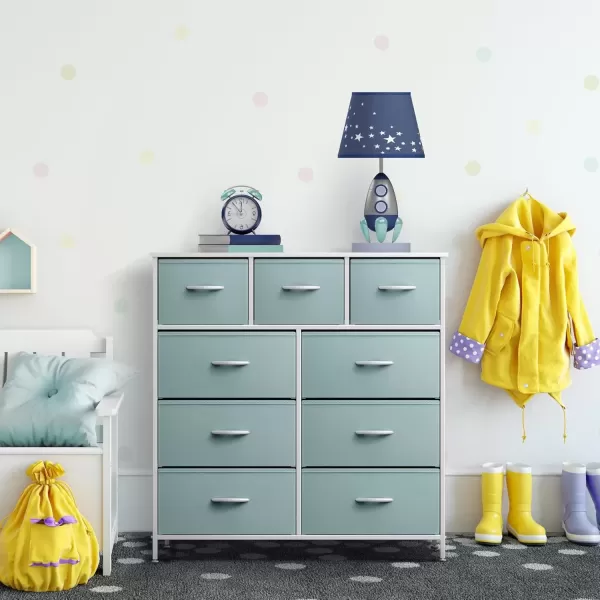 imageSorbus Kids Dresser with 9 Drawers  Furniture Storage Chest Tower Unit for Bedroom Hallway Closet Office Organization  Steel Frame Wood Top Tiedye Fabric Bins Pink TiedyeAqua