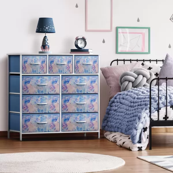 imageSorbus Kids Dresser with 9 Drawers  Furniture Storage Chest Tower Unit for Bedroom Hallway Closet Office Organization  Steel Frame Wood Top Tiedye Fabric Bins Pink TiedyeBlue Tiedye