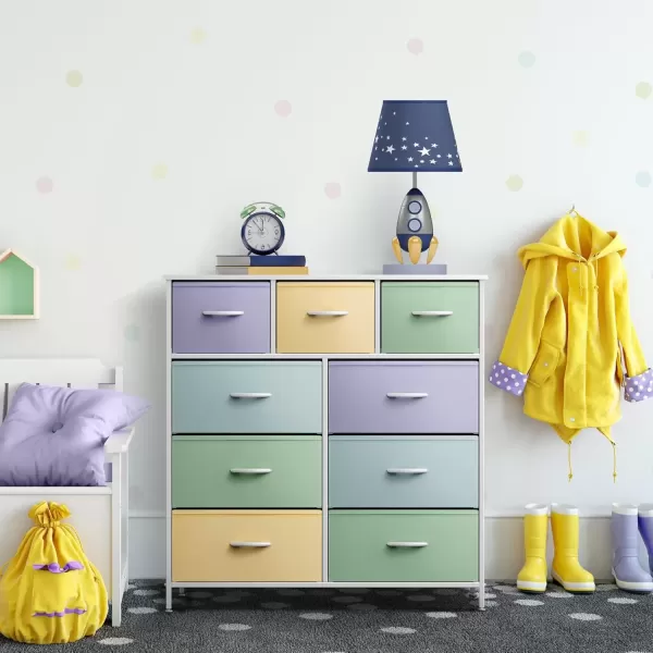 imageSorbus Kids Dresser with 9 Drawers  Furniture Storage Chest Tower Unit for Bedroom Hallway Closet Office Organization  Steel Frame Wood Top Tiedye Fabric Bins Pink TiedyePastel 1