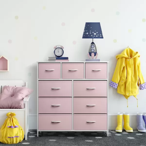 imageSorbus Kids Dresser with 9 Drawers  Furniture Storage Chest Tower Unit for Bedroom Hallway Closet Office Organization  Steel Frame Wood Top Tiedye Fabric Bins Pink TiedyePink