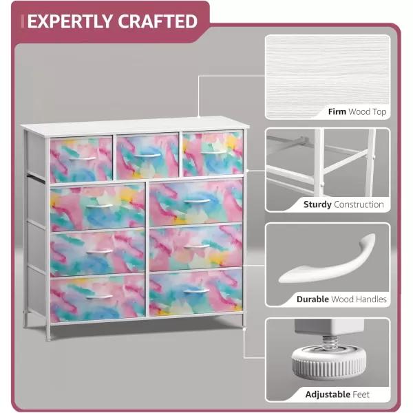 imageSorbus Kids Dresser with 9 Drawers  Furniture Storage Chest Tower Unit for Bedroom Hallway Closet Office Organization  Steel Frame Wood Top Tiedye Fabric Bins Pink TiedyeRainbow Sparkle