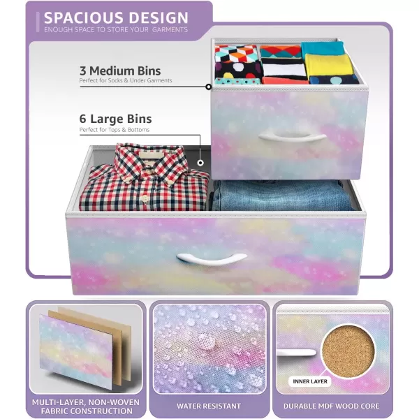 imageSorbus Kids Dresser with 9 Drawers  Furniture Storage Chest Tower Unit for Bedroom Hallway Closet Office Organization  Steel Frame Wood Top Tiedye Fabric Bins Pink TiedyeWatercolor