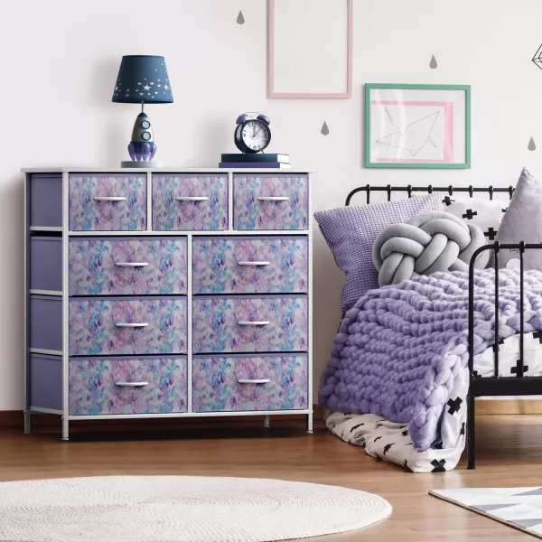 imageSorbus Kids Dresser with 9 Drawers  Furniture Storage Chest Tower Unit for Bedroom Hallway Closet Office Organization  Steel Frame Wood Top Tiedye Fabric Bins Pink TiedyePurple Tiedye