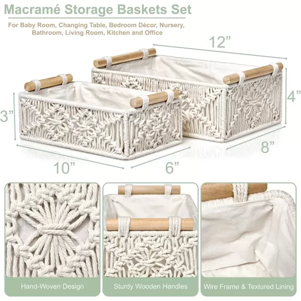 imageSorbus Macrame Boho Decor Baskets  2 Decorative Gift Baskets for Nursery Baby Room Toilet Tank Top  Lined Baby Basket Set for Organizing Changing Station Linens Clothes Diapers ToiletriesIvory