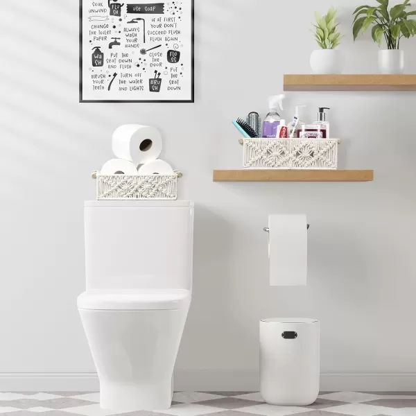 imageSorbus Macrame Boho Decor Baskets  2 Decorative Gift Baskets for Nursery Baby Room Toilet Tank Top  Lined Baby Basket Set for Organizing Changing Station Linens Clothes Diapers ToiletriesIvory