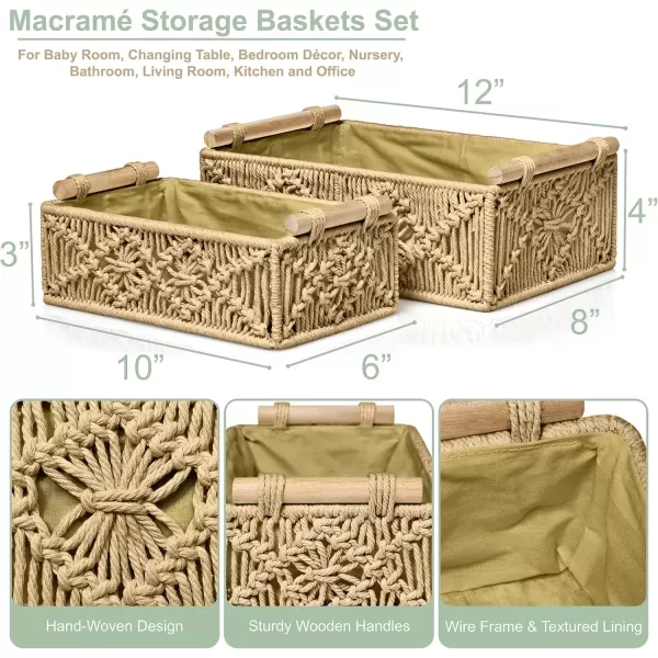 imageSorbus Macrame Boho Decor Baskets  2 Decorative Gift Baskets for Nursery Baby Room Toilet Tank Top  Lined Baby Basket Set for Organizing Changing Station Linens Clothes Diapers ToiletriesBrown