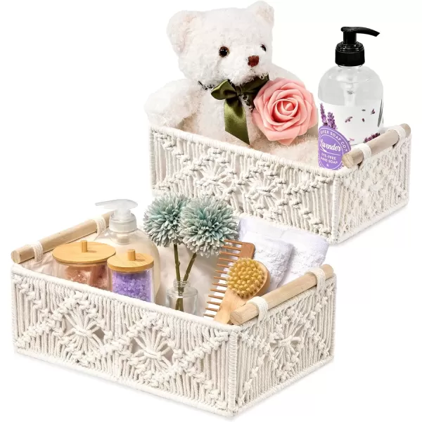 imageSorbus Macrame Boho Decor Baskets  2 Decorative Gift Baskets for Nursery Baby Room Toilet Tank Top  Lined Baby Basket Set for Organizing Changing Station Linens Clothes Diapers ToiletriesIvory