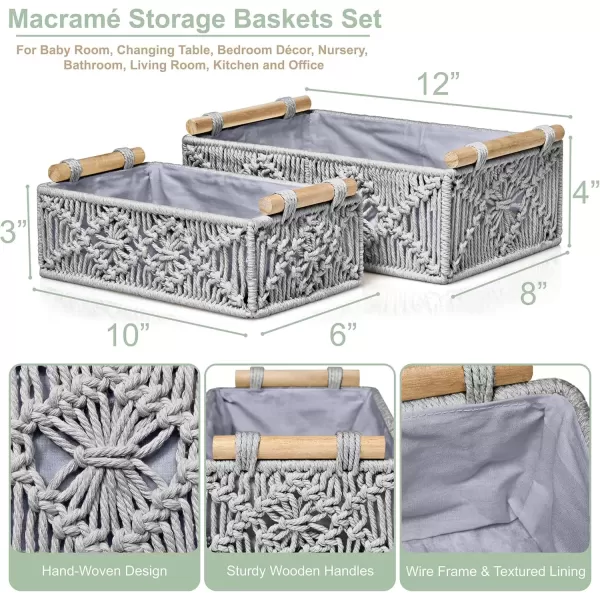 imageSorbus Macrame Boho Decor Baskets  2 Decorative Gift Baskets for Nursery Baby Room Toilet Tank Top  Lined Baby Basket Set for Organizing Changing Station Linens Clothes Diapers ToiletriesGray