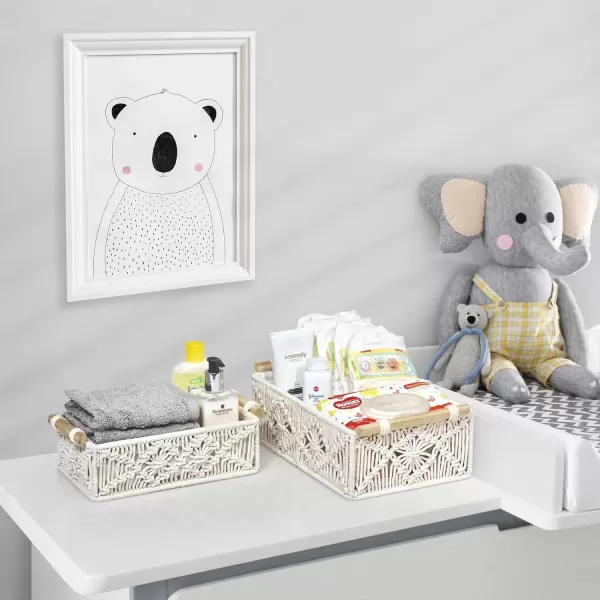 imageSorbus Macrame Boho Decor Baskets  2 Decorative Gift Baskets for Nursery Baby Room Toilet Tank Top  Lined Baby Basket Set for Organizing Changing Station Linens Clothes Diapers ToiletriesIvory