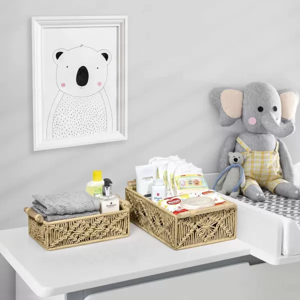 imageSorbus Macrame Boho Decor Baskets  2 Decorative Gift Baskets for Nursery Baby Room Toilet Tank Top  Lined Baby Basket Set for Organizing Changing Station Linens Clothes Diapers ToiletriesBrown