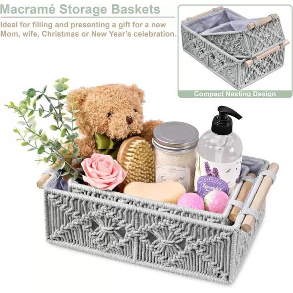 imageSorbus Macrame Boho Decor Baskets  2 Decorative Gift Baskets for Nursery Baby Room Toilet Tank Top  Lined Baby Basket Set for Organizing Changing Station Linens Clothes Diapers ToiletriesGray