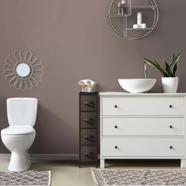 imageSorbus Narrow Dresser with 4 Drawers  Vertical Slim Storage Chest of Drawers with Steel Frame Wood Top ampamp Easy Pull Fabric Bins for Small Spaces Closets Bedroom Bathroom ampamp Laundry BeigeBrown