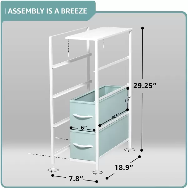 imageSorbus Narrow Dresser with 4 Drawers  Vertical Slim Storage Chest of Drawers with Steel Frame Wood Top ampamp Easy Pull Fabric Bins for Small Spaces Closets Bedroom Bathroom ampamp Laundry BeigePastel Aqua