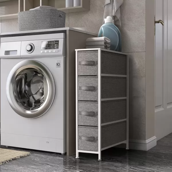 imageSorbus Narrow Dresser with 4 Drawers  Vertical Slim Storage Chest of Drawers with Steel Frame Wood Top ampamp Easy Pull Fabric Bins for Small Spaces Closets Bedroom Bathroom ampamp Laundry BeigeWhiteGray