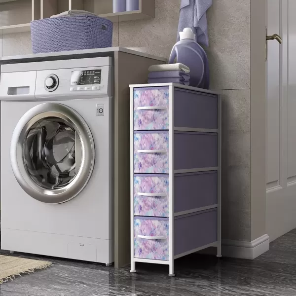 imageSorbus Narrow Dresser with 4 Drawers  Vertical Slim Storage Chest of Drawers with Steel Frame Wood Top ampamp Easy Pull Fabric Bins for Small Spaces Closets Bedroom Bathroom ampamp Laundry BeigeTiedye BluePinkPurple