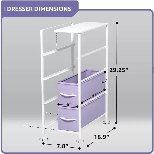 imageSorbus Narrow Dresser with 4 Drawers  Vertical Slim Storage Chest of Drawers with Steel Frame Wood Top ampamp Easy Pull Fabric Bins for Small Spaces Closets Bedroom Bathroom ampamp Laundry BeigePastel Purple