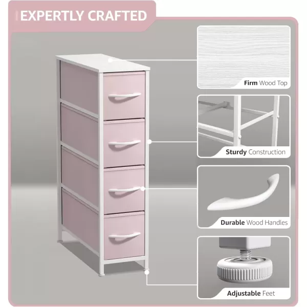 imageSorbus Narrow Dresser with 4 Drawers  Vertical Slim Storage Chest of Drawers with Steel Frame Wood Top ampamp Easy Pull Fabric Bins for Small Spaces Closets Bedroom Bathroom ampamp Laundry BeigePink