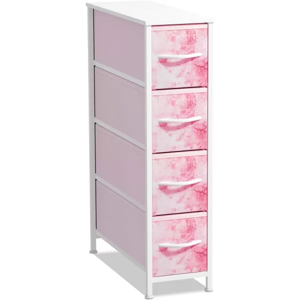 imageSorbus Narrow Dresser with 4 Drawers  Vertical Slim Storage Chest of Drawers with Steel Frame Wood Top ampamp Easy Pull Fabric Bins for Small Spaces Closets Bedroom Bathroom ampamp Laundry BeigeTiedye Pink