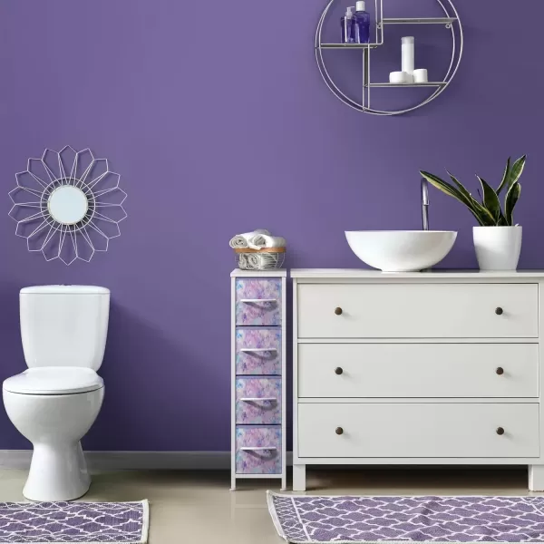 imageSorbus Narrow Dresser with 4 Drawers  Vertical Slim Storage Chest of Drawers with Steel Frame Wood Top ampamp Easy Pull Fabric Bins for Small Spaces Closets Bedroom Bathroom ampamp Laundry BeigeTiedye BluePinkPurple