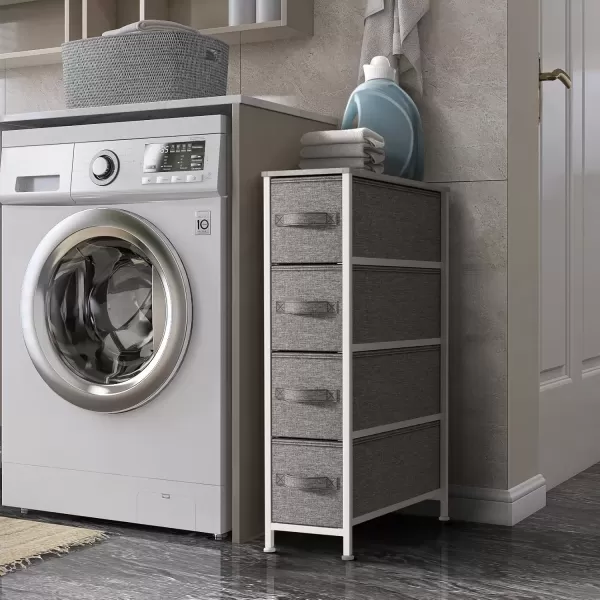 imageSorbus Narrow Dresser with 4 Drawers  Vertical Slim Storage Chest of Drawers with Steel Frame Wood Top ampamp Easy Pull Fabric Bins for Small Spaces Closets Bedroom Bathroom ampamp Laundry BeigeGrey