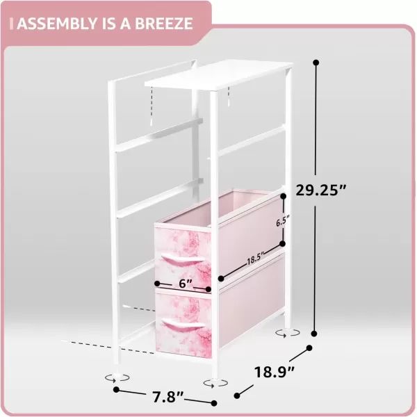 imageSorbus Narrow Dresser with 4 Drawers  Vertical Slim Storage Chest of Drawers with Steel Frame Wood Top ampamp Easy Pull Fabric Bins for Small Spaces Closets Bedroom Bathroom ampamp Laundry BeigeTiedye Pink