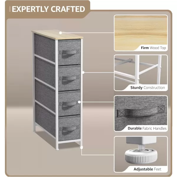 imageSorbus Narrow Dresser with 4 Drawers  Vertical Slim Storage Chest of Drawers with Steel Frame Wood Top ampamp Easy Pull Fabric Bins for Small Spaces Closets Bedroom Bathroom ampamp Laundry BeigeBeige