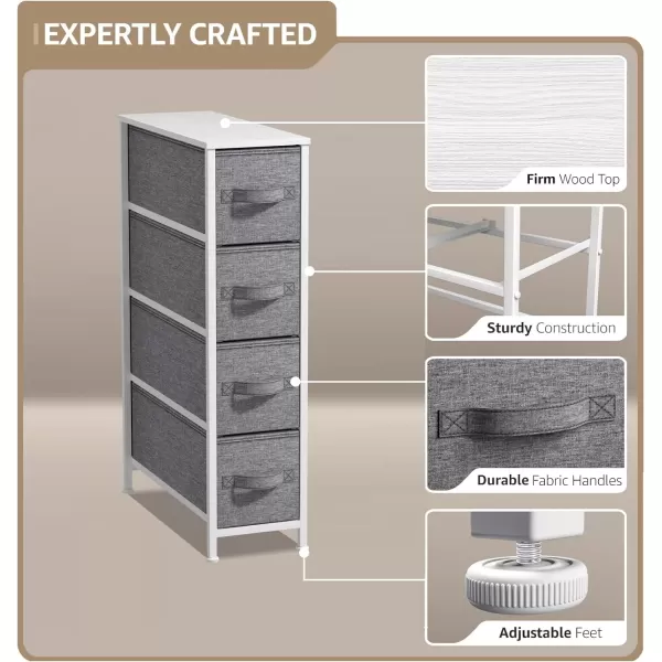 imageSorbus Narrow Dresser with 4 Drawers  Vertical Slim Storage Chest of Drawers with Steel Frame Wood Top ampamp Easy Pull Fabric Bins for Small Spaces Closets Bedroom Bathroom ampamp Laundry BeigeWhiteGray