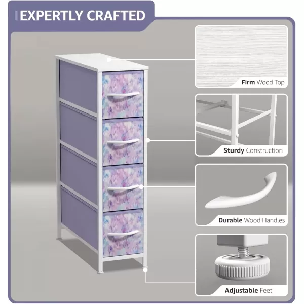 imageSorbus Narrow Dresser with 4 Drawers  Vertical Slim Storage Chest of Drawers with Steel Frame Wood Top ampamp Easy Pull Fabric Bins for Small Spaces Closets Bedroom Bathroom ampamp Laundry BeigeTiedye BluePinkPurple