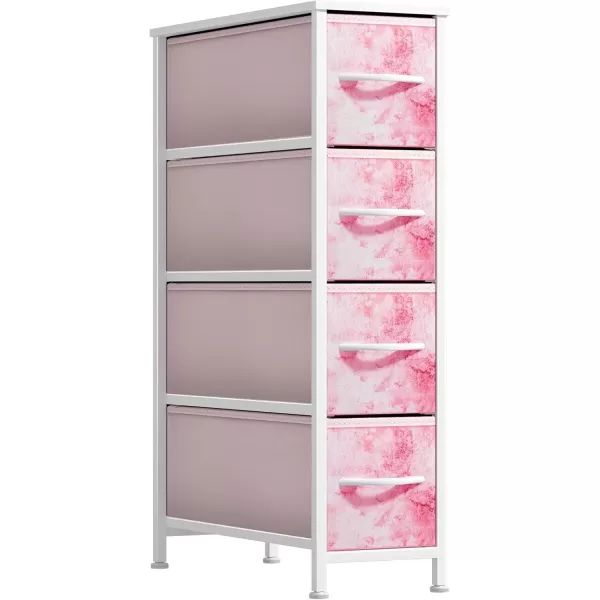 imageSorbus Narrow Dresser with 4 Drawers  Vertical Slim Storage Chest of Drawers with Steel Frame Wood Top ampamp Easy Pull Fabric Bins for Small Spaces Closets Bedroom Bathroom ampamp Laundry BeigeTiedye Pink
