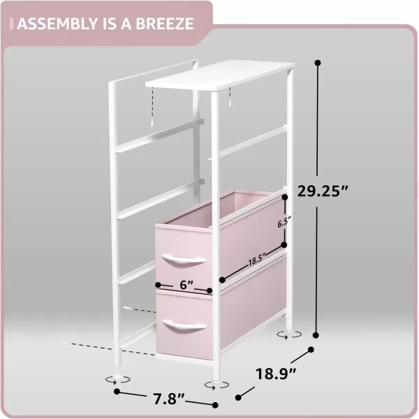 imageSorbus Narrow Dresser with 4 Drawers  Vertical Slim Storage Chest of Drawers with Steel Frame Wood Top ampamp Easy Pull Fabric Bins for Small Spaces Closets Bedroom Bathroom ampamp Laundry BeigePink