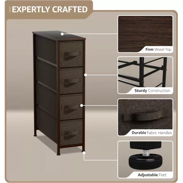 imageSorbus Narrow Dresser with 4 Drawers  Vertical Slim Storage Chest of Drawers with Steel Frame Wood Top ampamp Easy Pull Fabric Bins for Small Spaces Closets Bedroom Bathroom ampamp Laundry BeigeBrown
