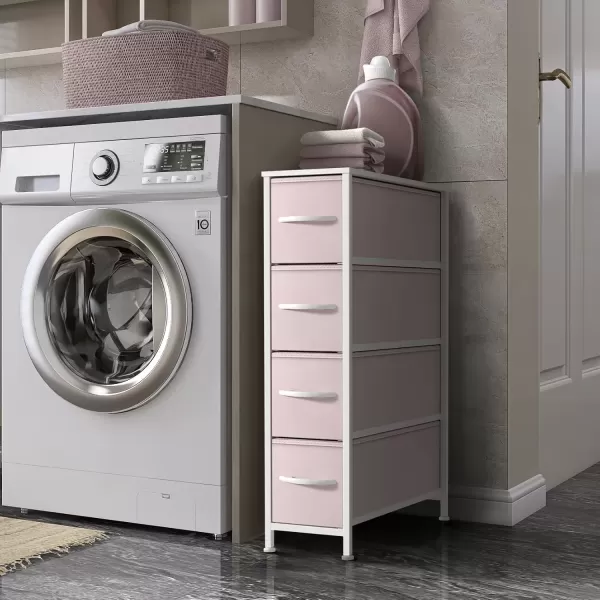 imageSorbus Narrow Dresser with 4 Drawers  Vertical Slim Storage Chest of Drawers with Steel Frame Wood Top ampamp Easy Pull Fabric Bins for Small Spaces Closets Bedroom Bathroom ampamp Laundry BeigePink